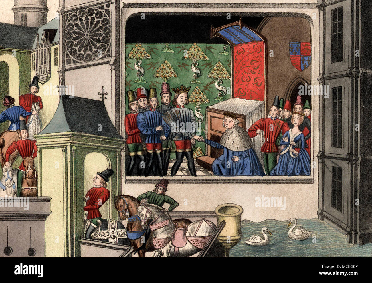 Intervista del re Richard la seconda con il suo zio il duca di Gloucester presso il suo castello Foto Stock