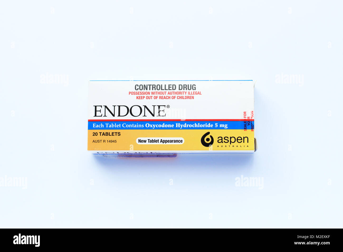 Prescription antidolorifico Endone - forte dolore killer isolato Foto Stock