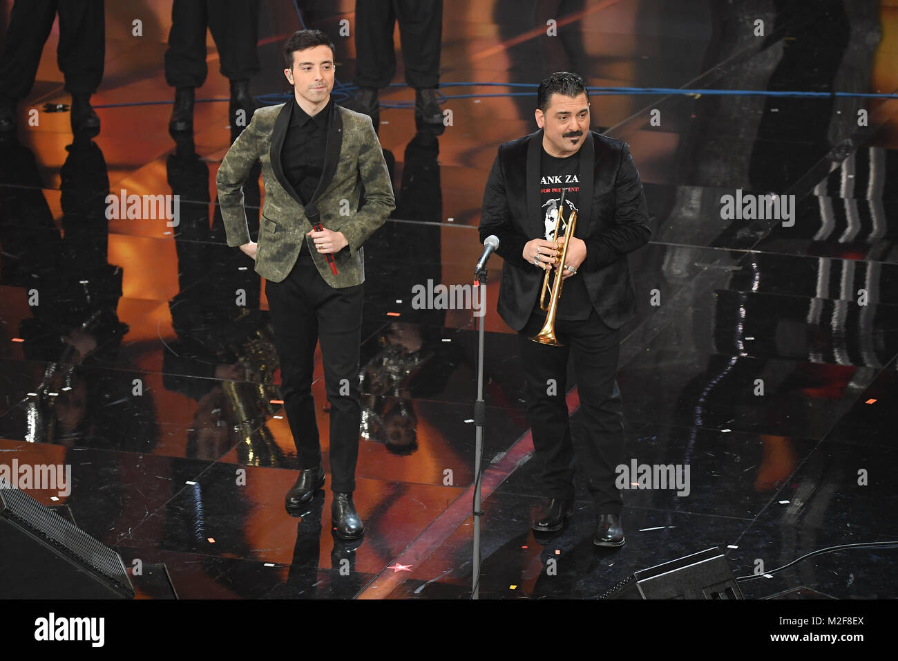 Sanremo. 68esimo Festival della canzone italiana. Prima di sera. Nella foto di Roy Paci e Diodato Foto Stock