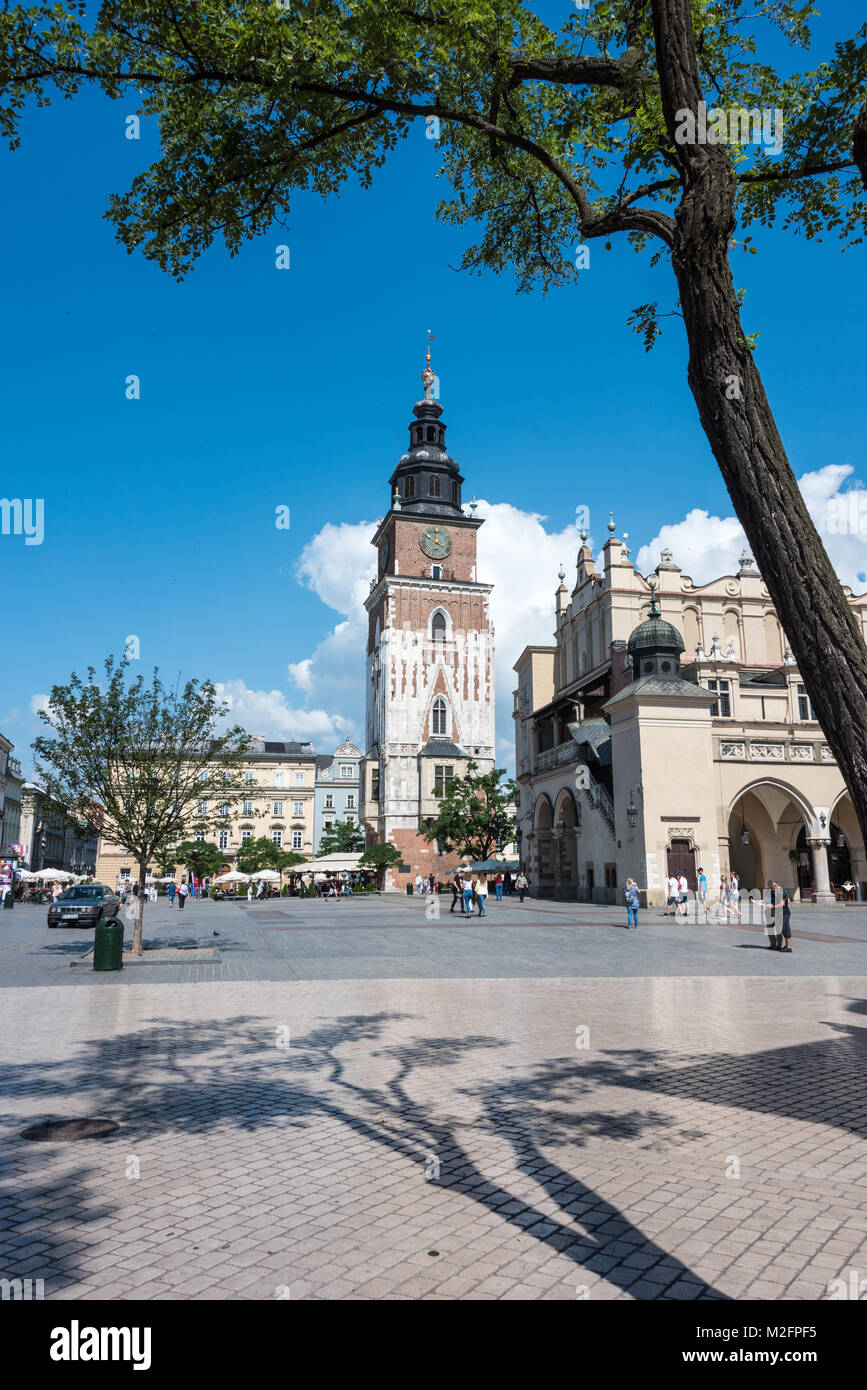 Town Hall Tower, piazza principale, Cracovia in Polonia Foto Stock