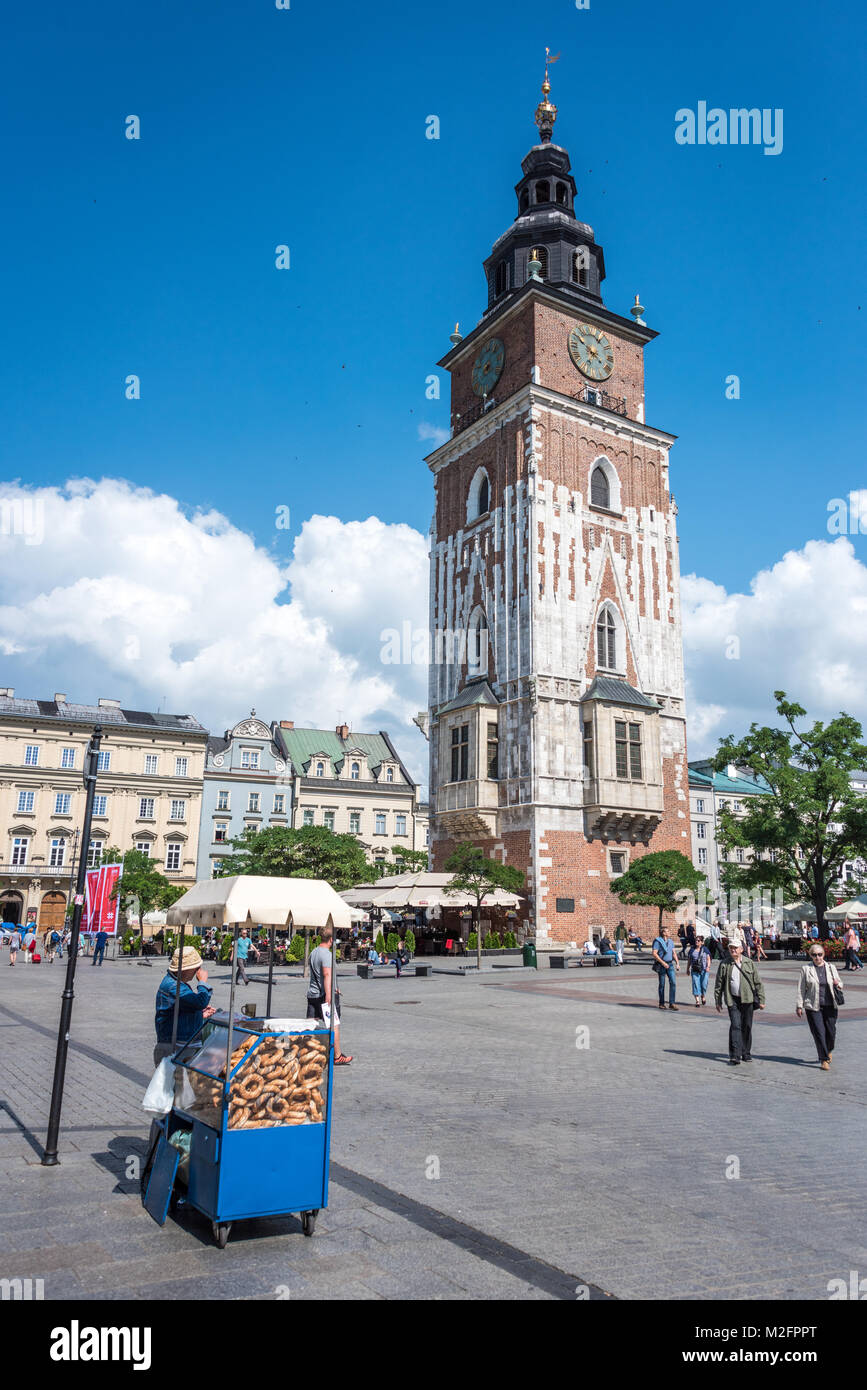 Town Hall Tower, piazza principale, Cracovia in Polonia Foto Stock