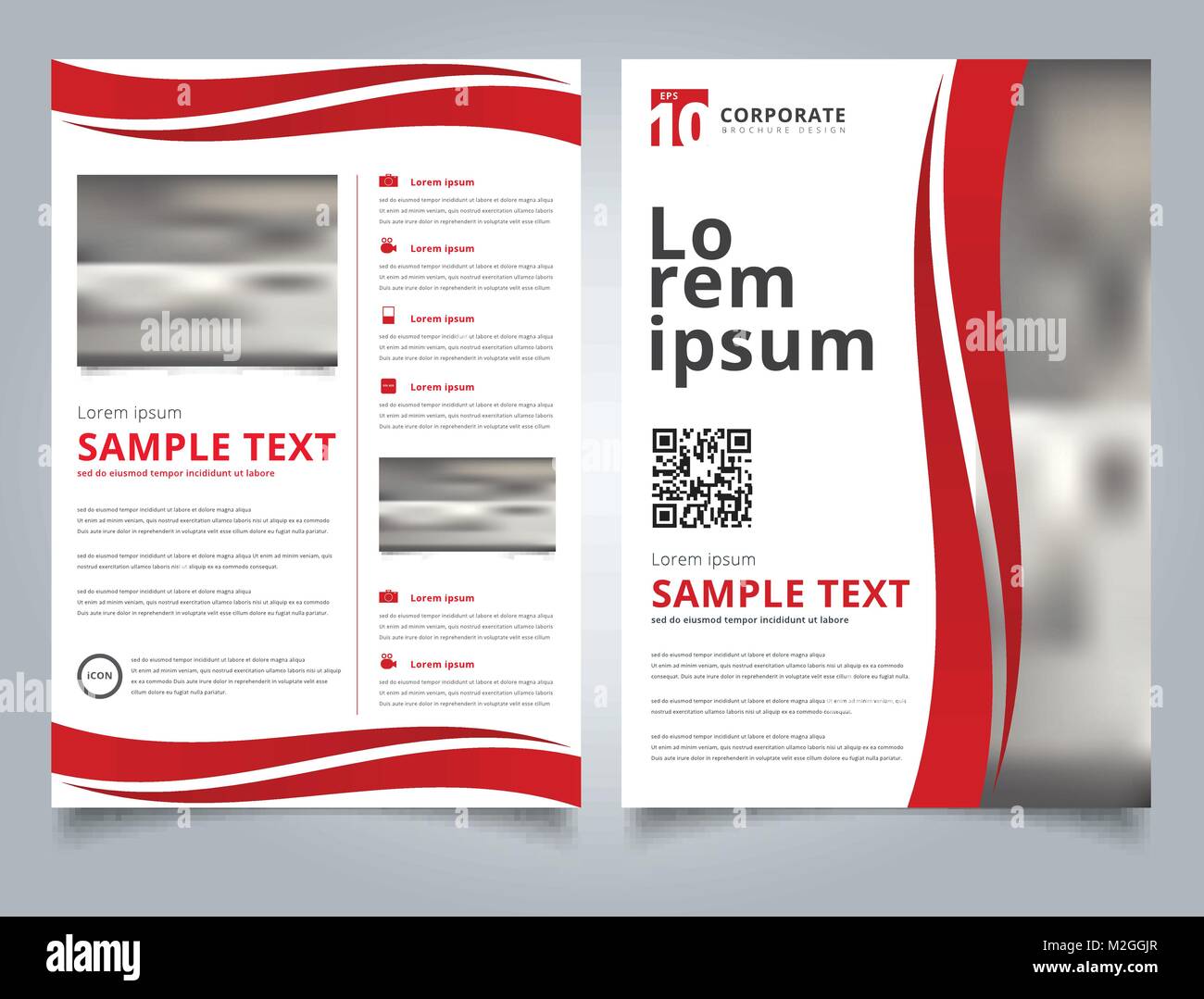 Modello brochure linee curve di uno schema colore rosso con immagine di sfondo e testo semplice. Business per la copertina del libro di design. Relazione annuale, rivista, Poster, cor Illustrazione Vettoriale