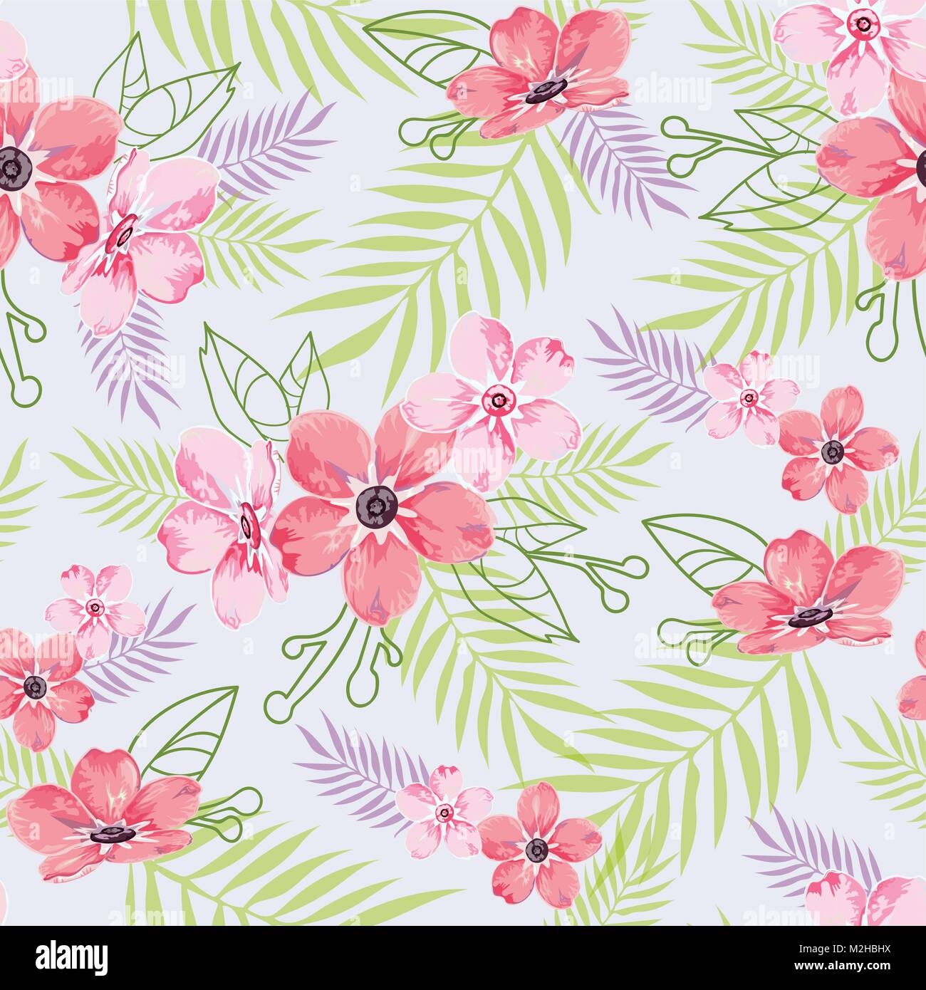 Seamless motivo floreale, sfondo azzurro con fiori di colore rosa per i prodotti tessili, i tessuti di cotone, copertine, carta da parati, stampa la confezione regalo, pos Illustrazione Vettoriale