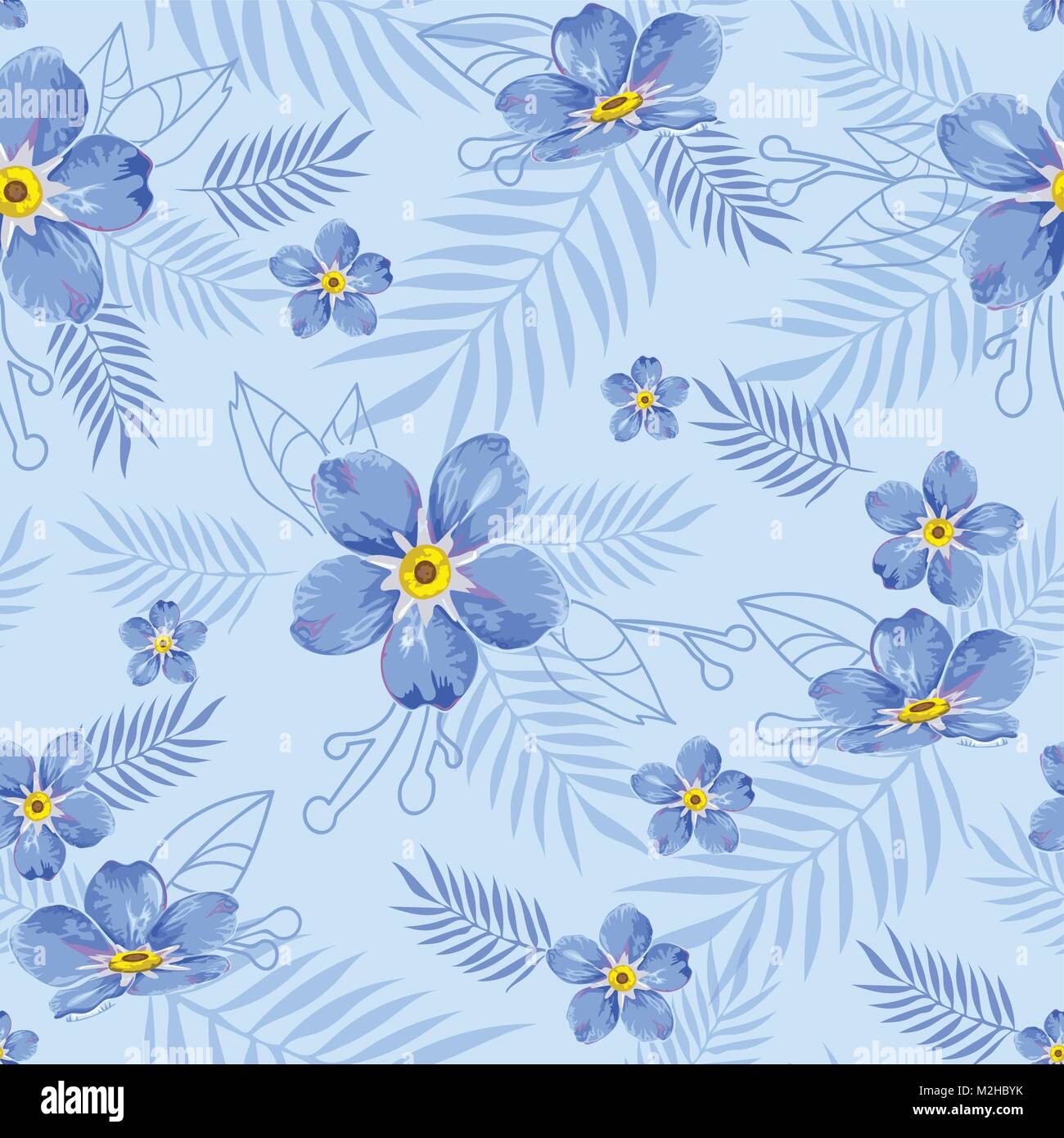 Seamless motivo floreale, sfondo in blu con fiori di colore blu per i prodotti tessili, i tessuti di cotone, copertine, carta da parati, stampa la confezione regalo, cartolina, Illustrazione Vettoriale