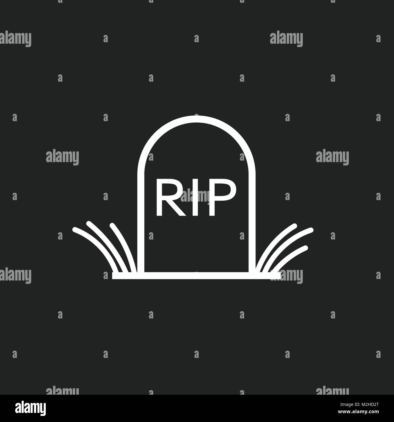 Tomba di Halloween icona in stile linea. Pietra tombale illustrazione vettoriale. Lapide Rip Icona piatta. Illustrazione Vettoriale