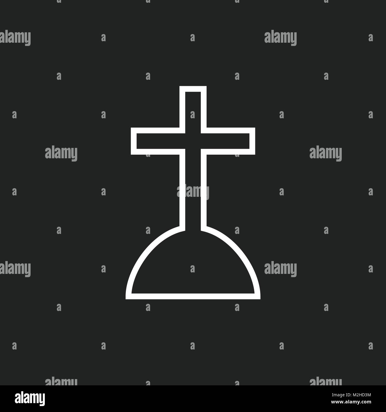 Tomba di Halloween icona in stile linea. Pietra tombale illustrazione vettoriale. Lapide Rip Icona piatta. Illustrazione Vettoriale