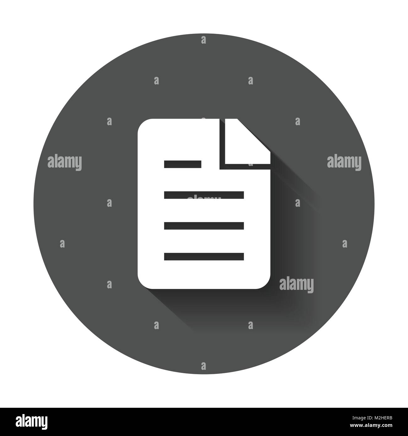 Documento piatto icona vettore. Archivio di file di dati di logo symbol illustrazione sul tondo nero lo sfondo con lunga ombra. Illustrazione Vettoriale