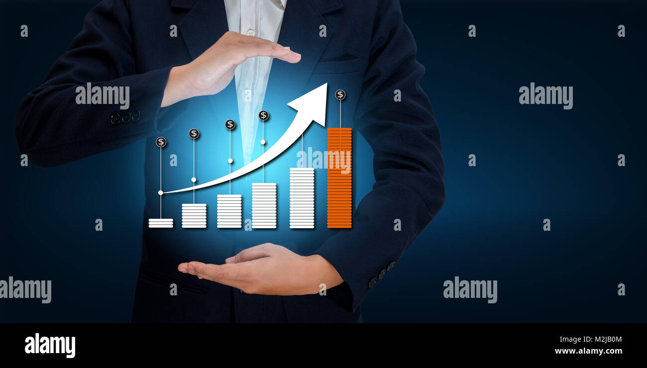 Imprenditore mano grafico tabella business Shot per aumenta Foto Stock