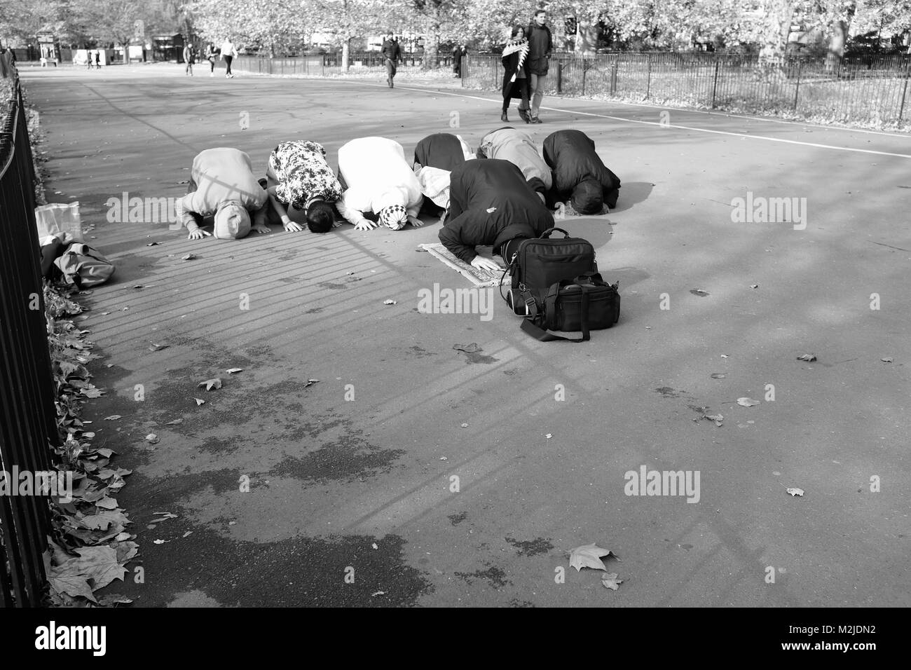 I musulmani pregano in Hyde Park, London, England Regno Unito, Credito: Londra Snapper Foto Stock
