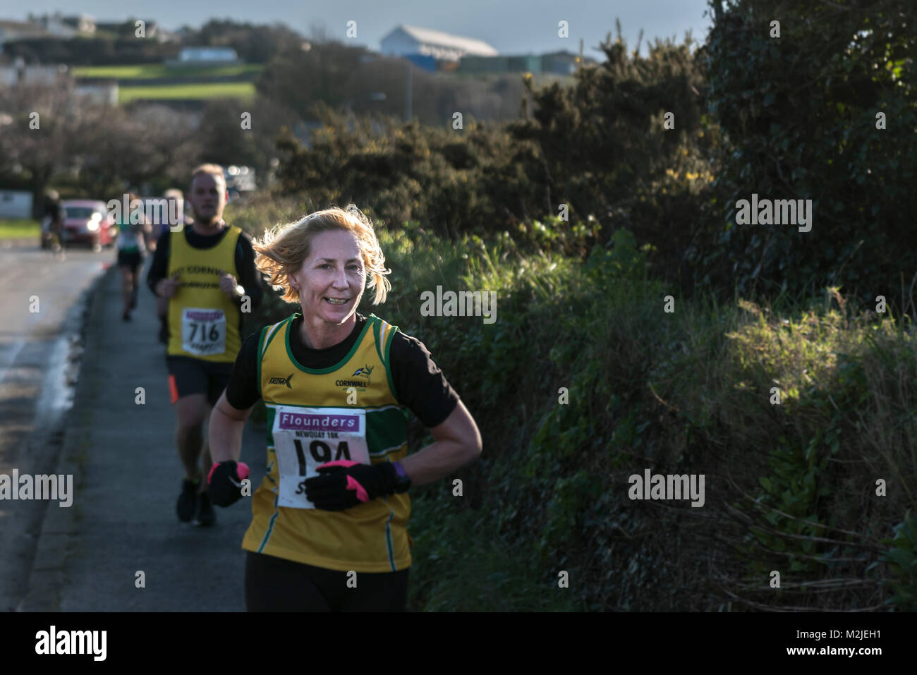 Guide di scorrimento per competere in una gara su strada in Newquay Cornwall. Foto Stock