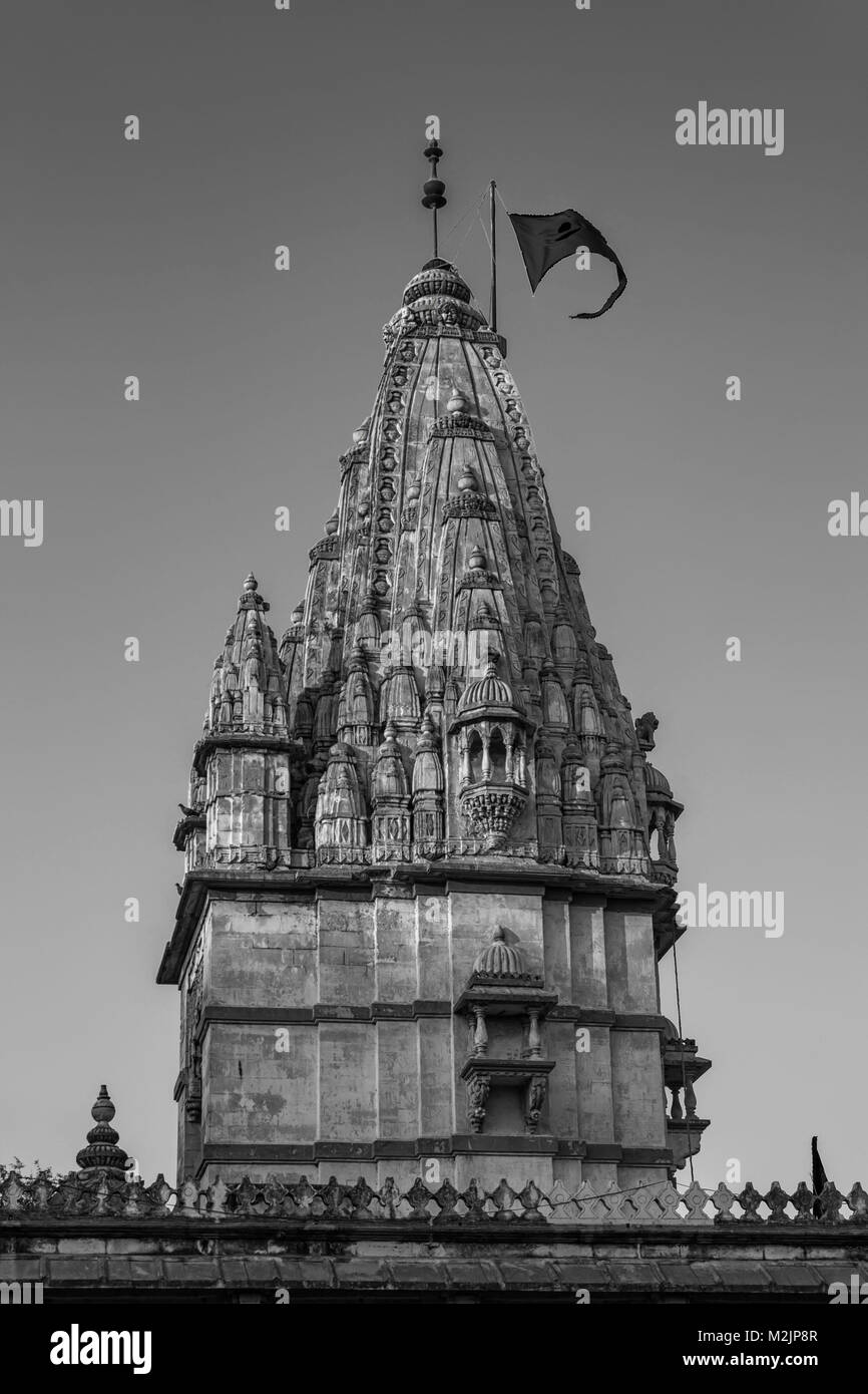 Porbandar, Gujarat, India, Dicembre 12,2014 Top vista verticale dello Sri Sudama tempio Foto Stock