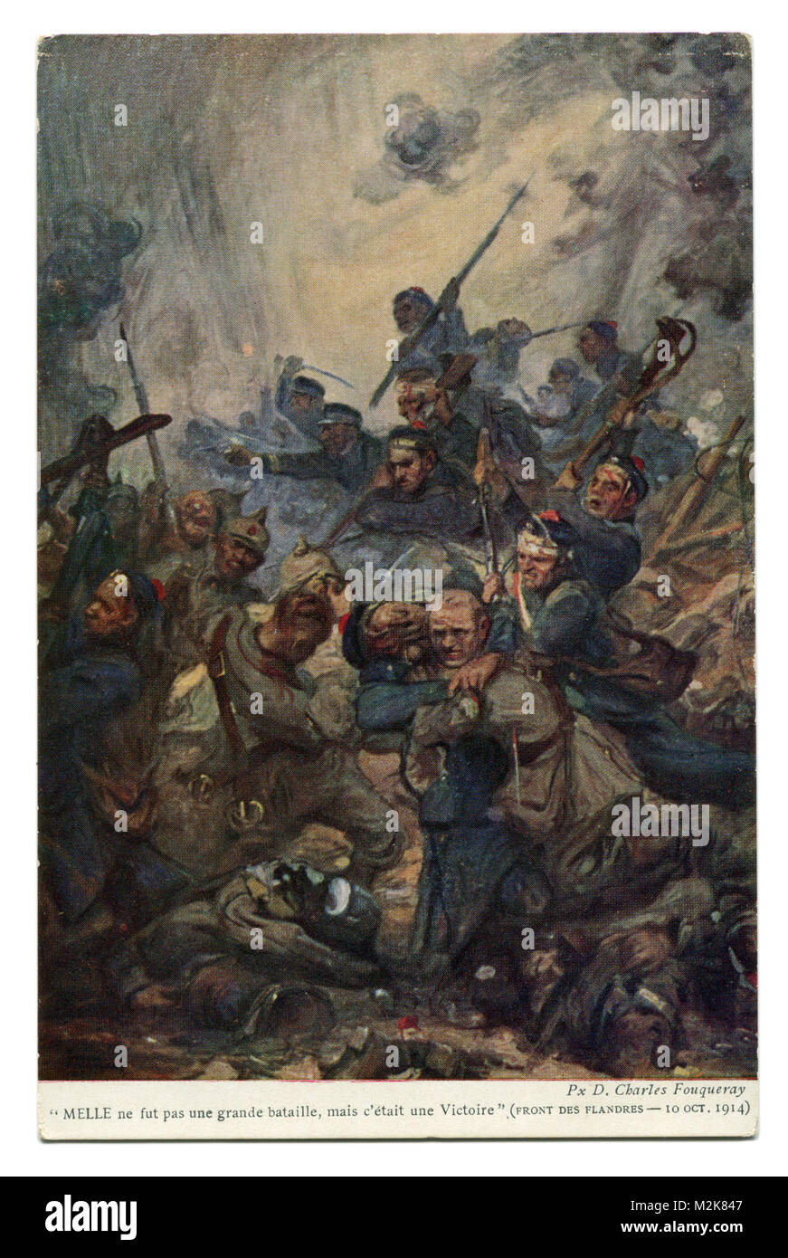 Vecchia cartolina francese: la battaglia per le Fiandre, il belga Marines contro i soldati tedeschi, fronte occidentale, 10 ottobre 1914. La prima guerra mondiale Foto Stock