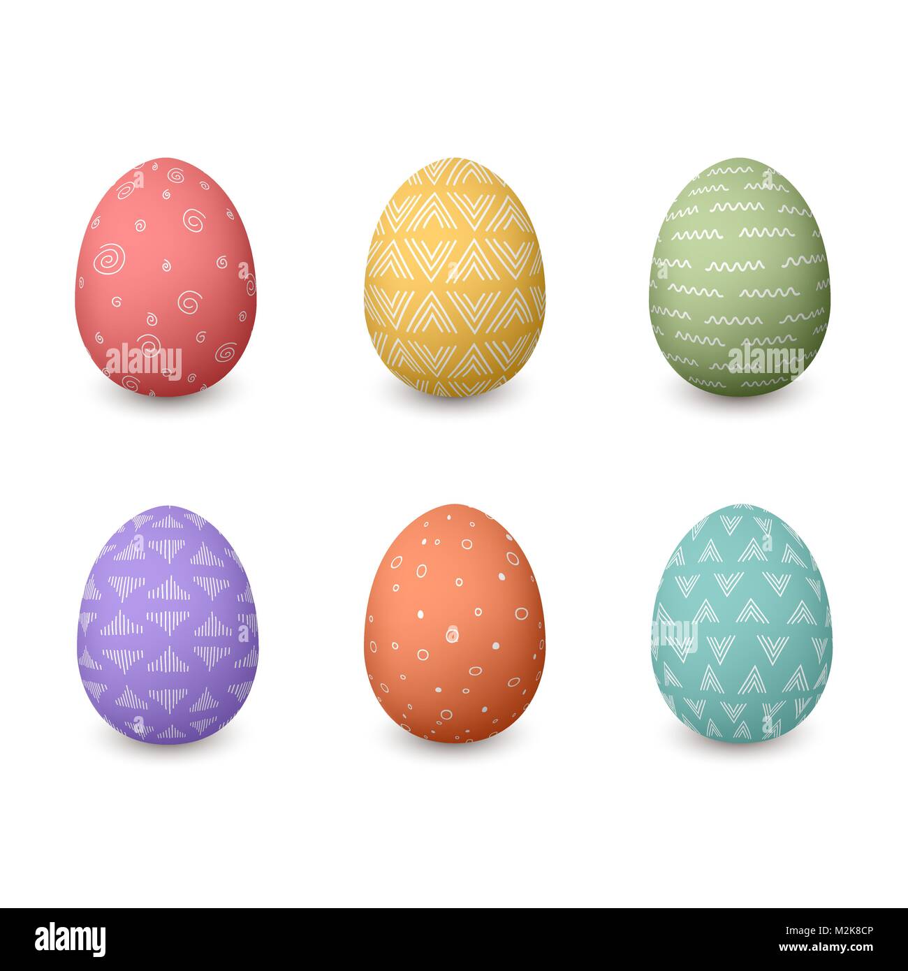Felice Pasqua uova. Set di whtie uova di pasqua con diversi tessuti semplici su golden sfondo bianco isolato Illustrazione Vettoriale