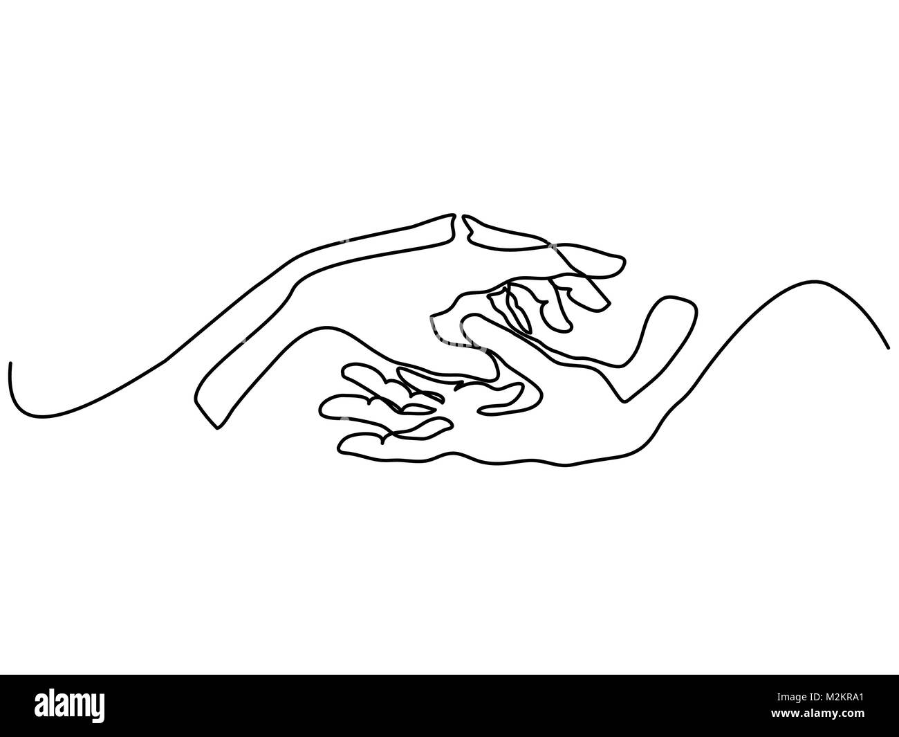 Rappresentazione in linea continua di tenere le mani insieme Illustrazione Vettoriale