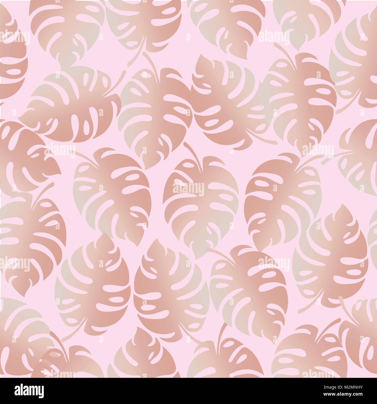 Seamless pattern tropicale con mostera deliciosa in rosa pastello colori. Illustrazione Vettoriale