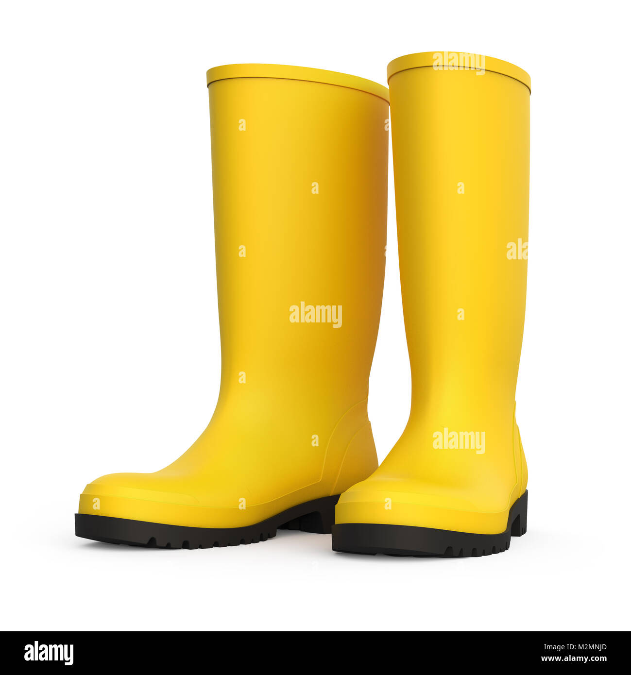 Una coppia di giallo stivali da pioggia isolato su sfondo bianco del rendering 3D Foto Stock