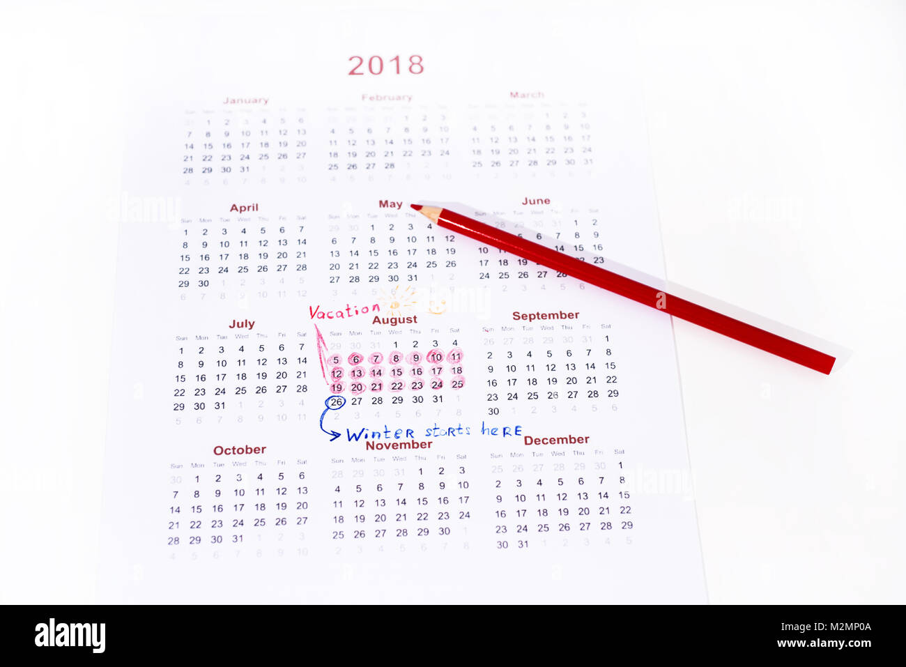 La mia vacanza il calendario dell'anno 2018. Idea astratta. Foto Stock