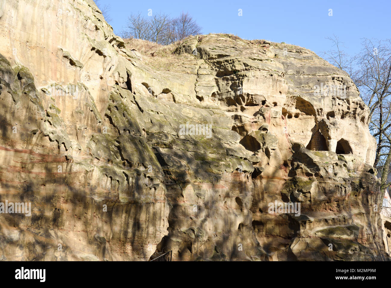 Nottingham Castle,e di roccia arenaria in tini di filtrazione cantiere, nella città di Nottingham, UK. Foto Stock