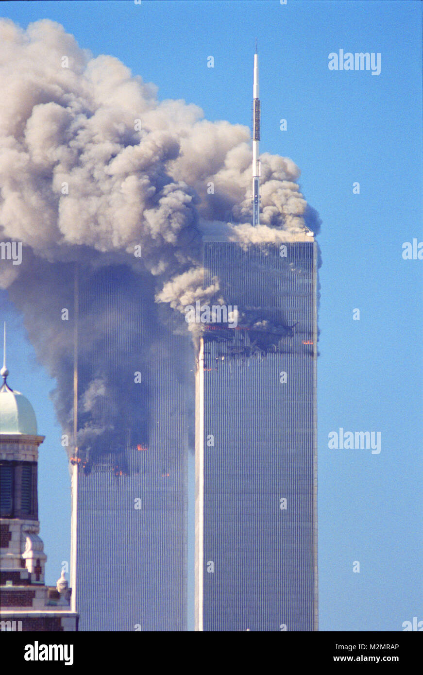 World Trade Center attaccare le foto scattate da 14 street su un tetto come le torri masterizzare Foto Stock