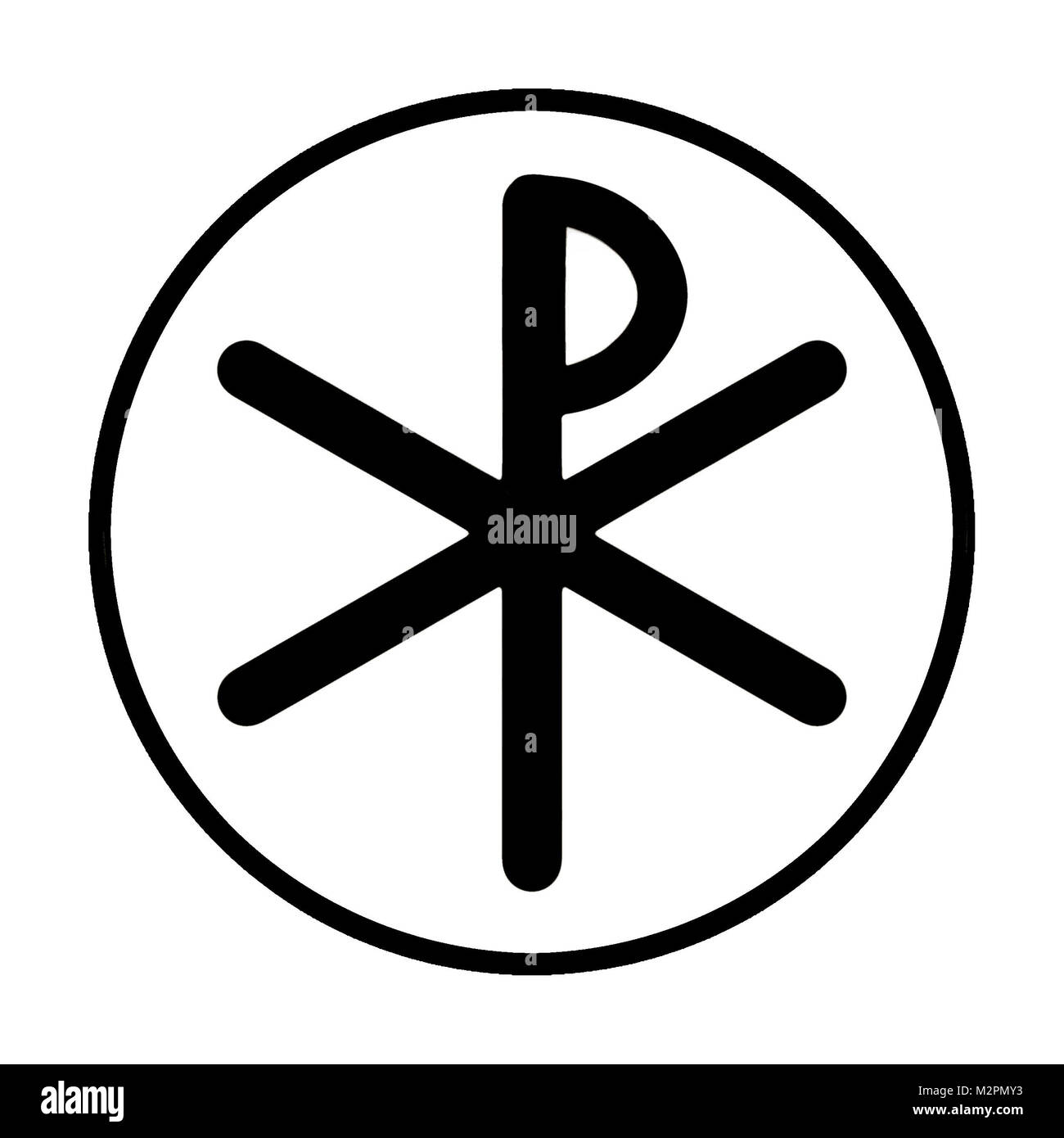 Gli antichi cristiani simbolo Chi-Rho dalle prime due lettere del "Cristo" in greco. Foto Stock