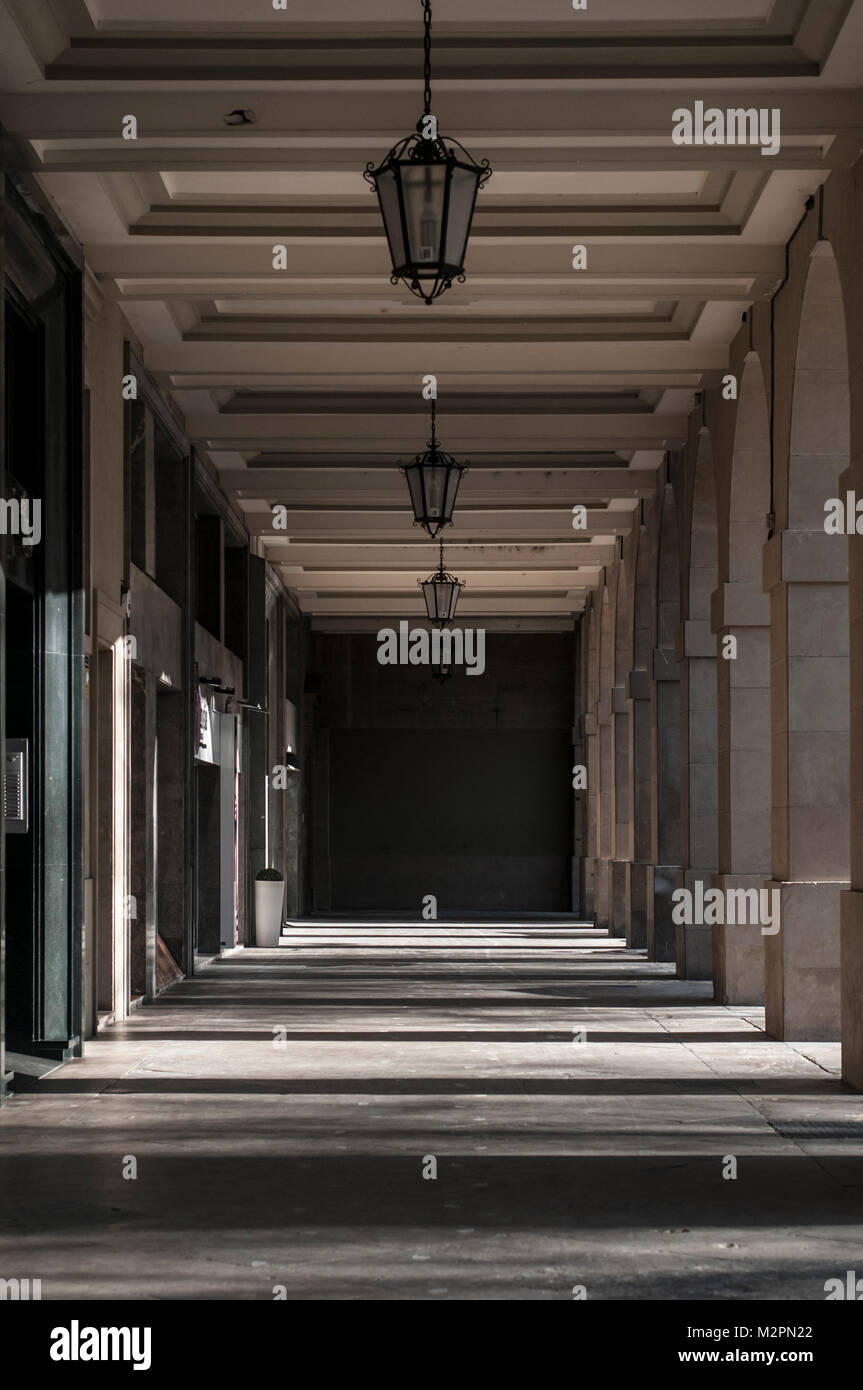 Arcade in Pamplona Foto Stock