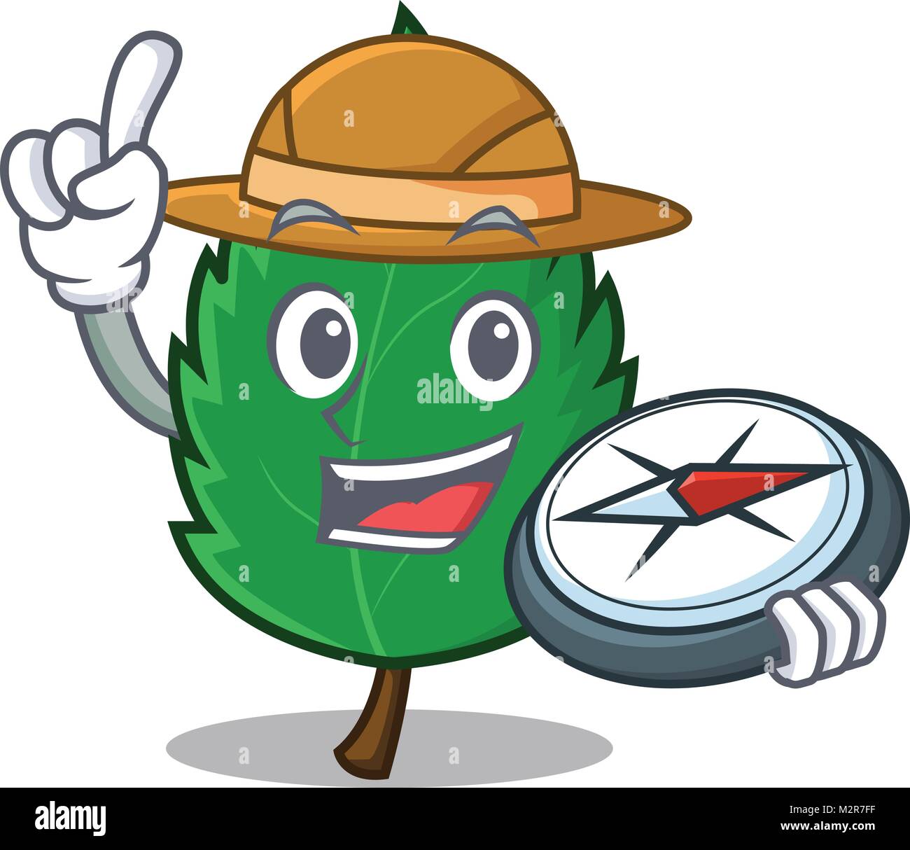 Explorer di foglie di menta mascotte cartoon Illustrazione Vettoriale