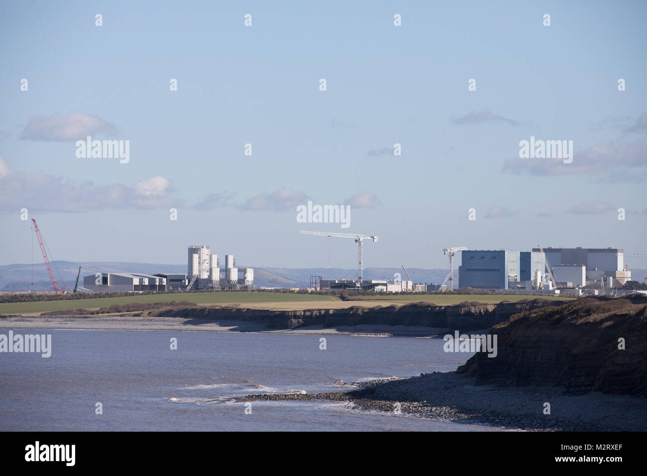 Immagine di panorama di Hinkley C centrale nucleare e il cantiere della nuova unità girato nel 2018 Foto Stock