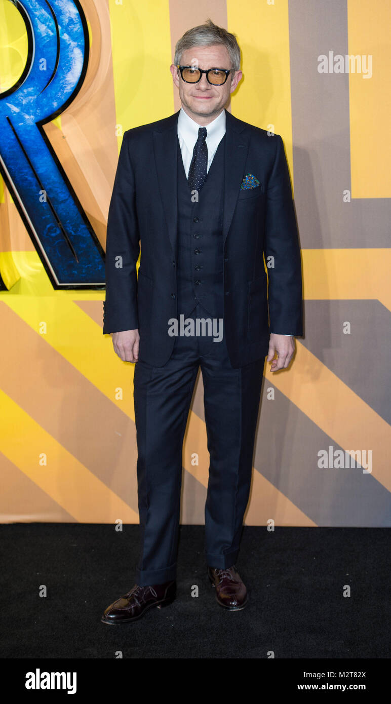 Londra, Regno Unito. 8 febbraio, 2018. Martin Freeman assiste la premiere europeo di Marvel Studios" "Black Panther' all'Eventim Apollo Hammersmith nel Febbraio 8, 2018 a Londra, Inghilterra Credito: Gary Mitchell, GMP Media/Alamy Live News Foto Stock