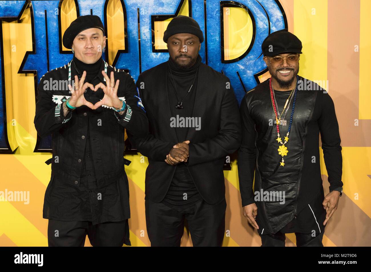 Londra, Regno Unito. 8 febbraio, 2018. "ÄãThe Black Eyed Peas frequentare Black Panther Premiere Europeo - Londra, UK (08/02/2018) | utilizzo del credito in tutto il mondo: dpa picture alliance/Alamy Live News Foto Stock