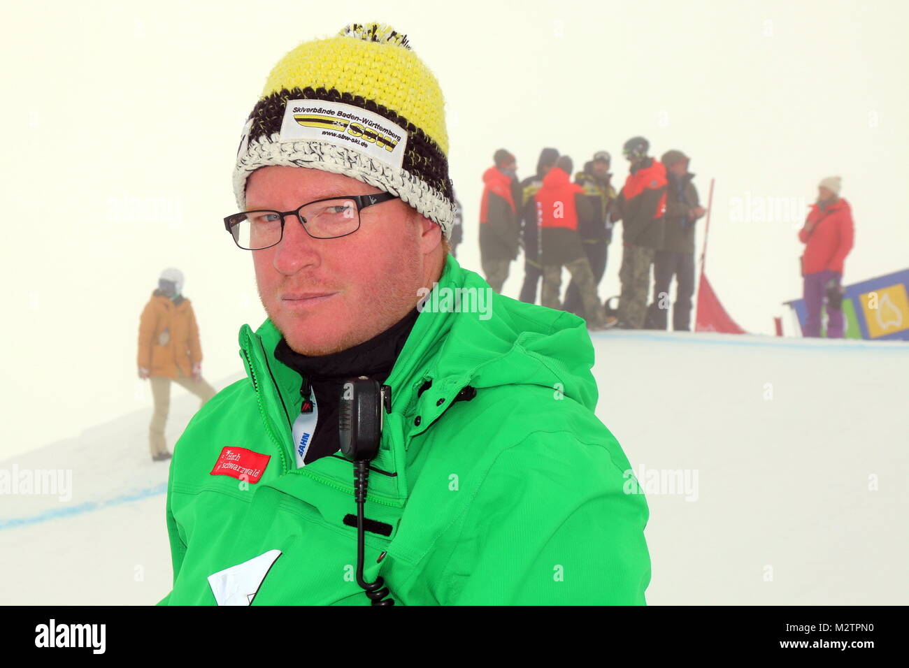 Hubert Baur, Wettkampfleiter beim FIS Weltcup Snowboard SBX 2016 Feldberg Foto Stock