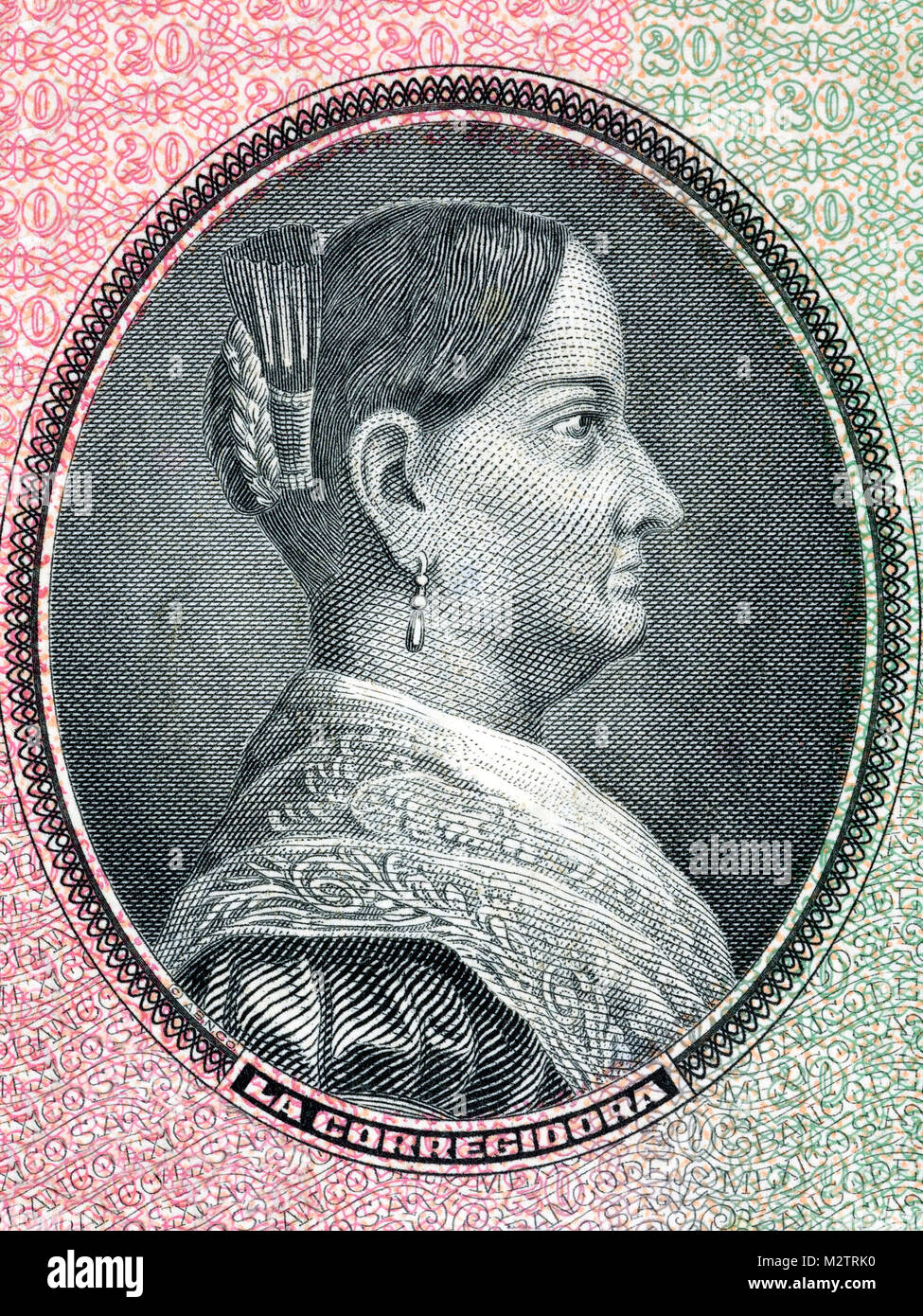 Josefa Ortiz de Domínguez ritratto dal vecchio denaro messicano Foto Stock