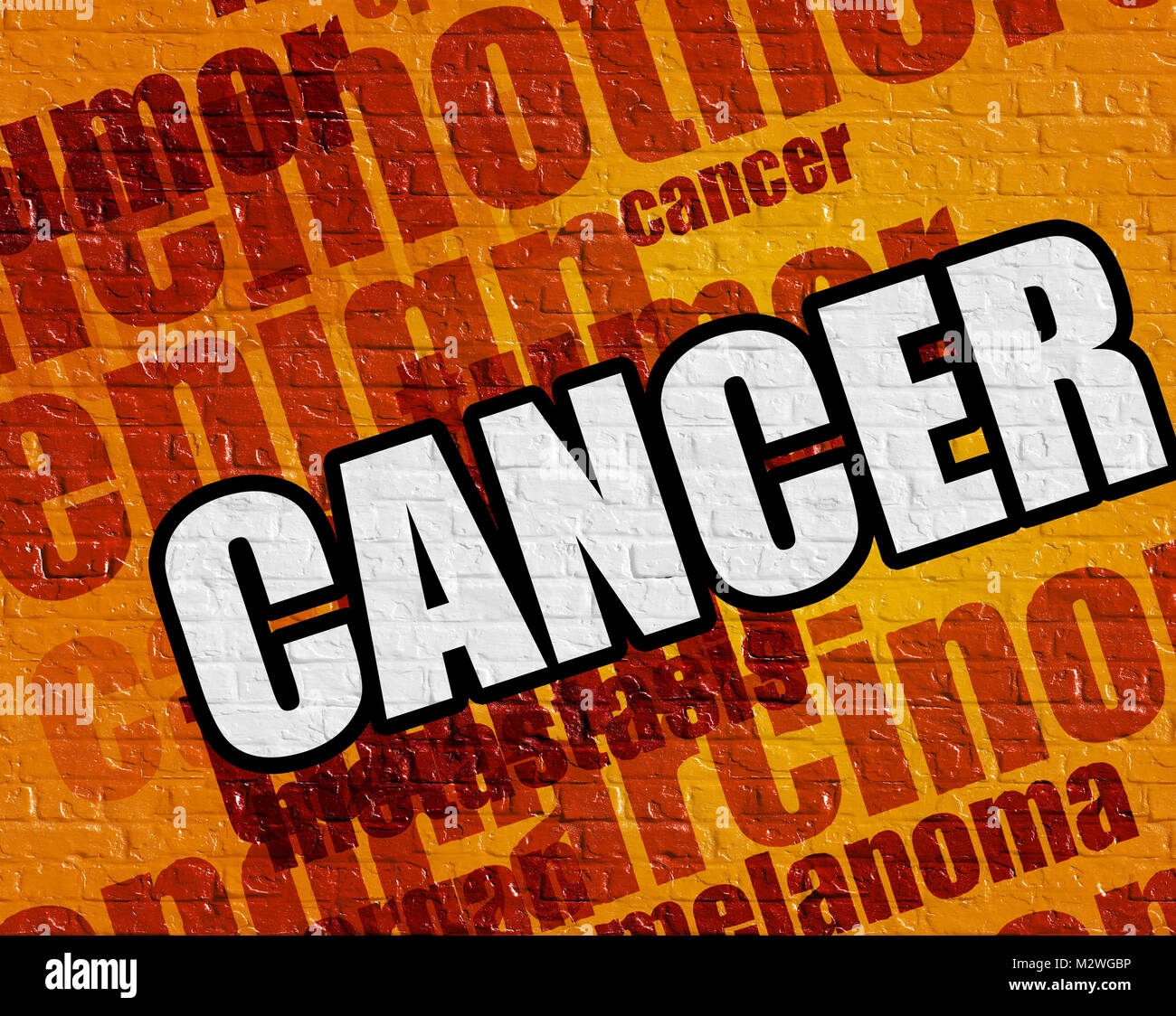 Moderno concetto di salute: cancro su giallo Brickwall . Foto Stock