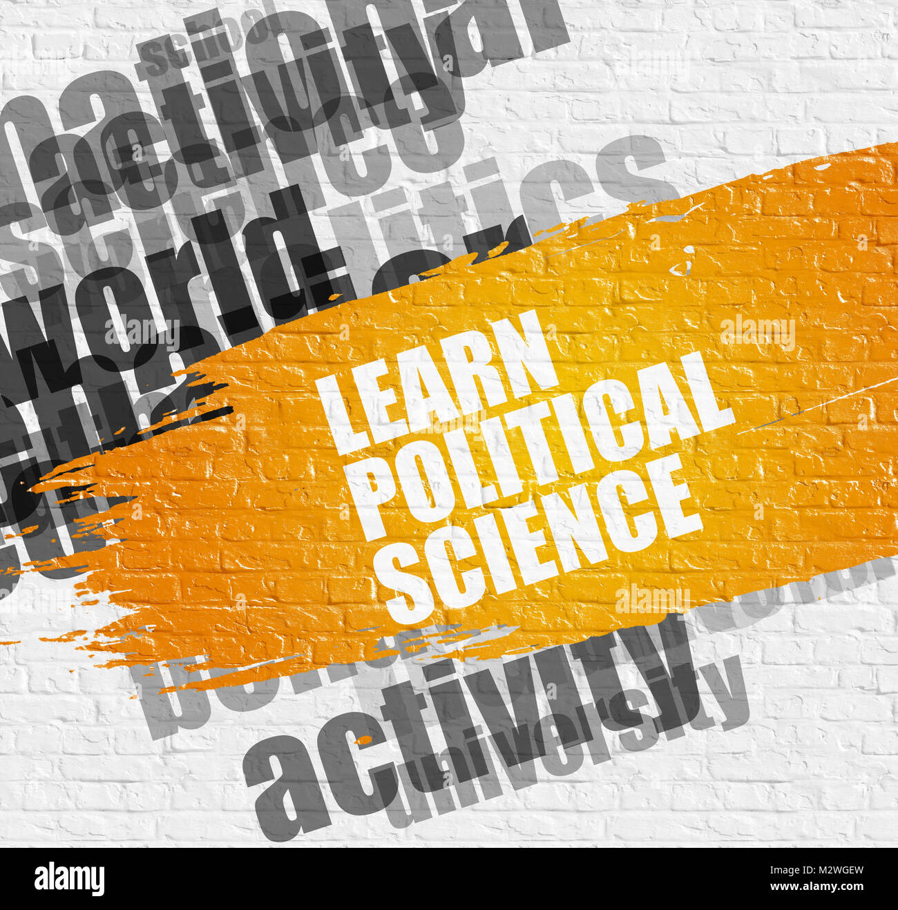 Per saperne di Scienze Politiche sul bianco muro di mattoni. Foto Stock