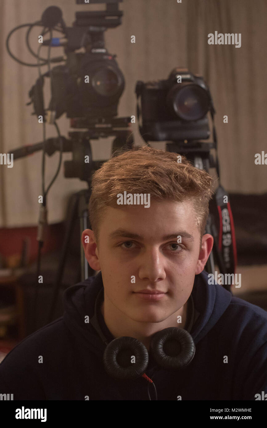 Hampshire, Regno Unito, 25 gennaio 2018, BTEC gli studenti a Alton College è stato affidato il compito di creare dei corto multicam progetti cinematografici senza alcun aiuto da parte del Foto Stock
