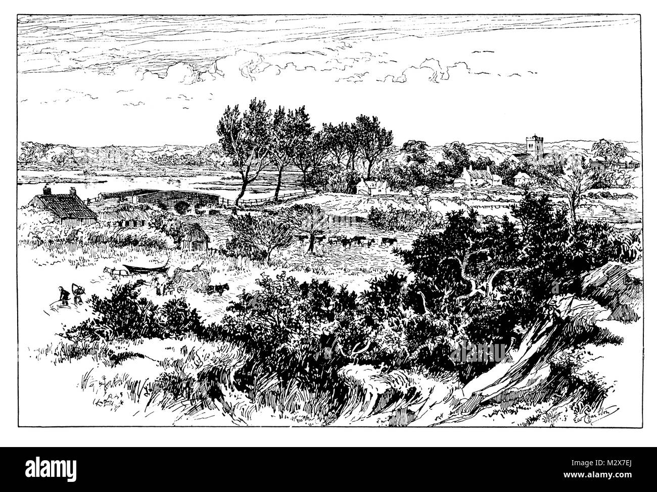 La Valle di Avon a Ringwood, illustrazione di linea da Edward William Charlton dal 1895 lo studio di una rivista illustrata di belle e arte applicata Foto Stock