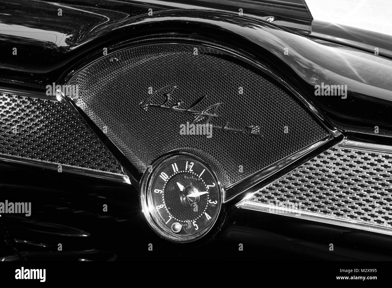I dettagli dell'interno e il cruscotto di un 1950 Chevrolet Bel Air Foto Stock