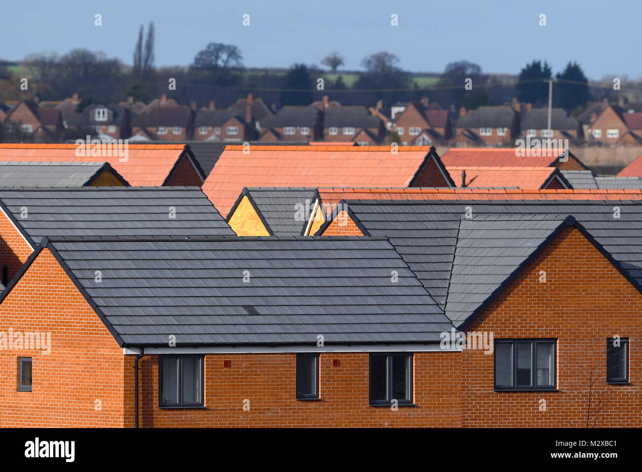 Recentemente costruito case su un alloggiamento di sviluppo vicino a Kempston nel Bedfordshire. Foto Stock