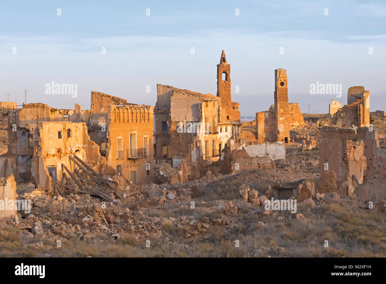 Rovine di Belchite, provincia di Zaragoza, Aragona, Spagna. La città fu distrutta nella battaglia di Belchite 24 agosto al 7 settembre 1937, durante la span Foto Stock