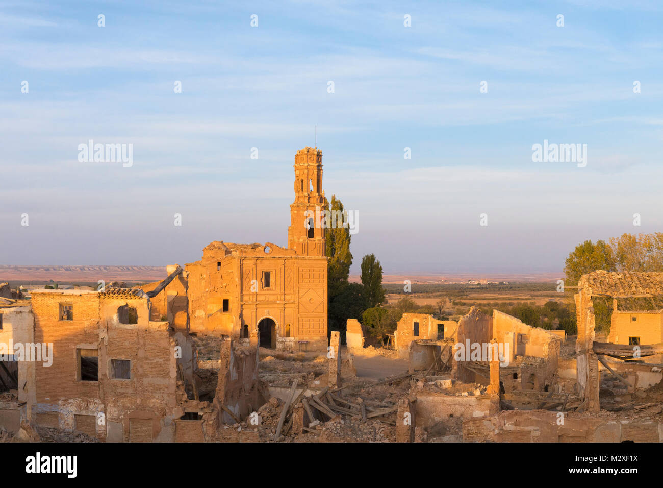 Rovine di Belchite, provincia di Zaragoza, Aragona, Spagna. La città fu distrutta nella battaglia di Belchite 24 agosto al 7 settembre 1937, durante la span Foto Stock