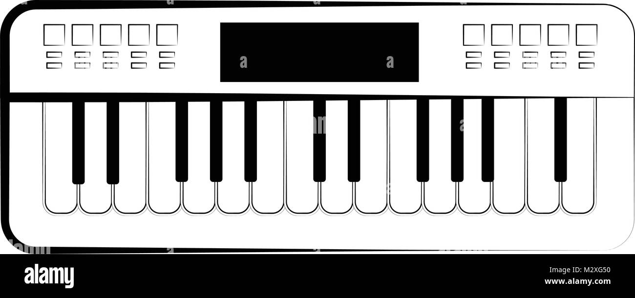 Tastiera a tasti isolati contorno. Strumento musicale Illustrazione Vettoriale
