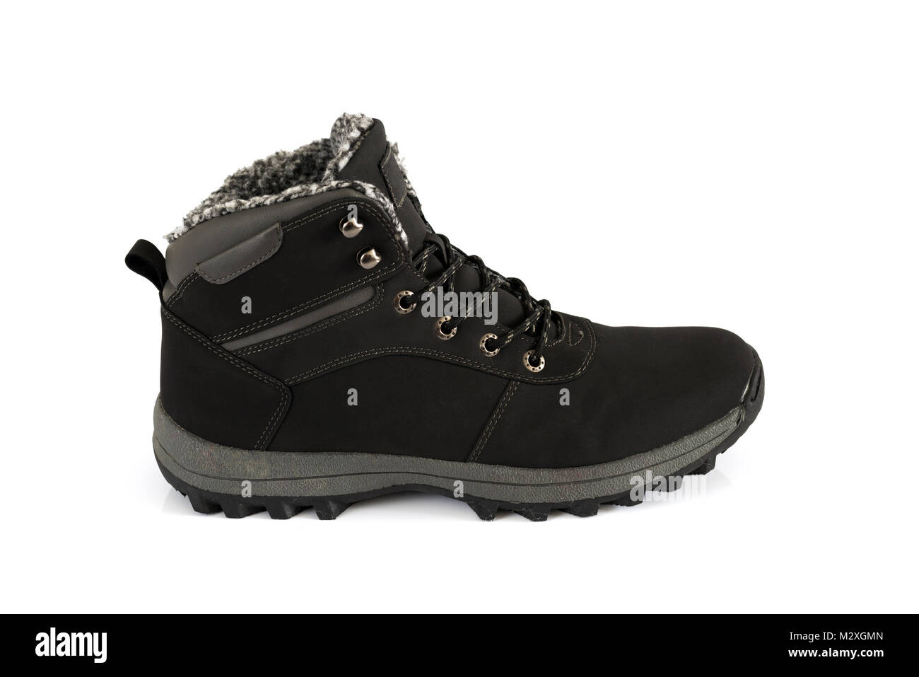 Inverno uomo nero scarpe con una pelliccia Foto Stock