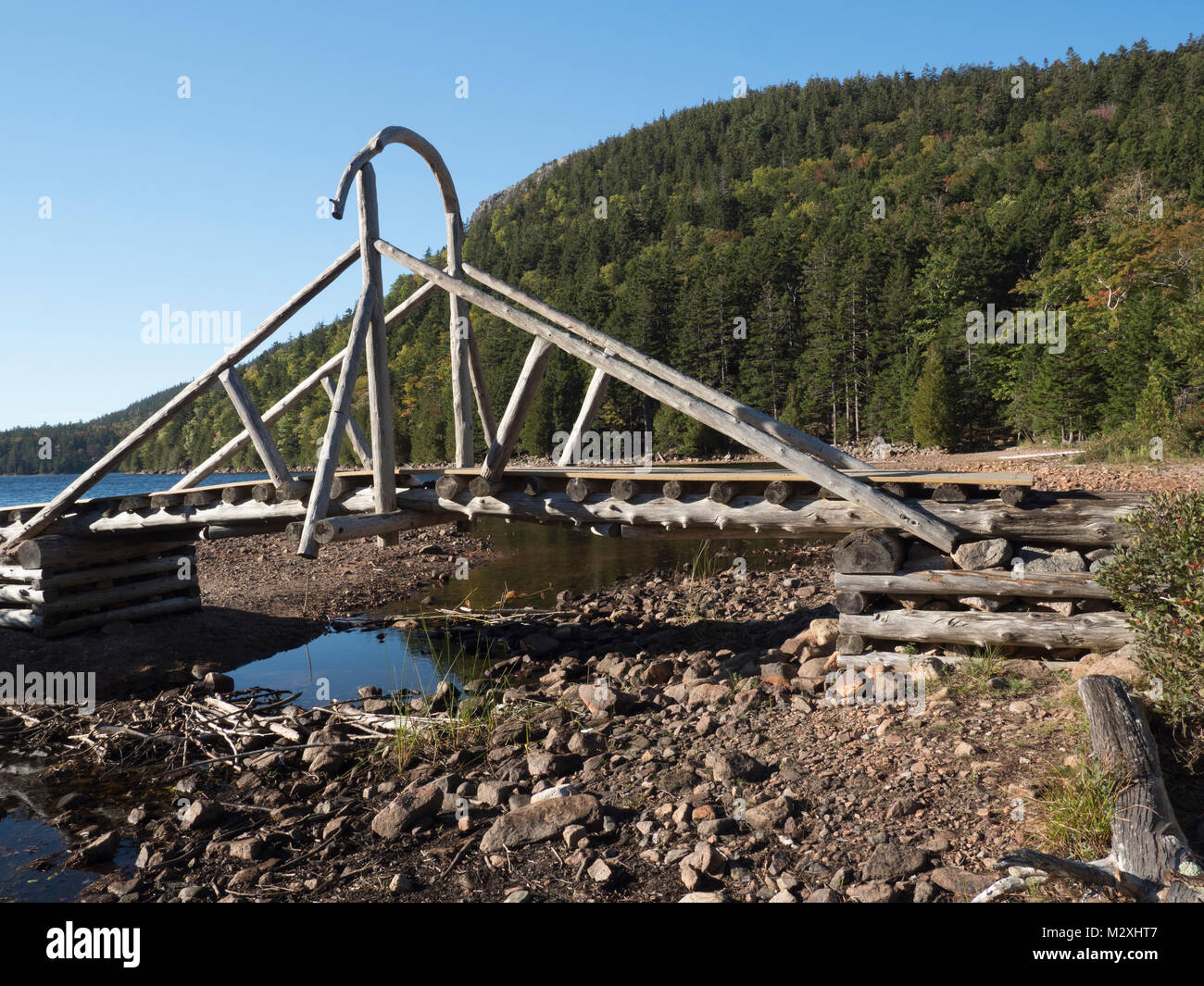 In legno ponte di sospensione acadia np maine Foto Stock