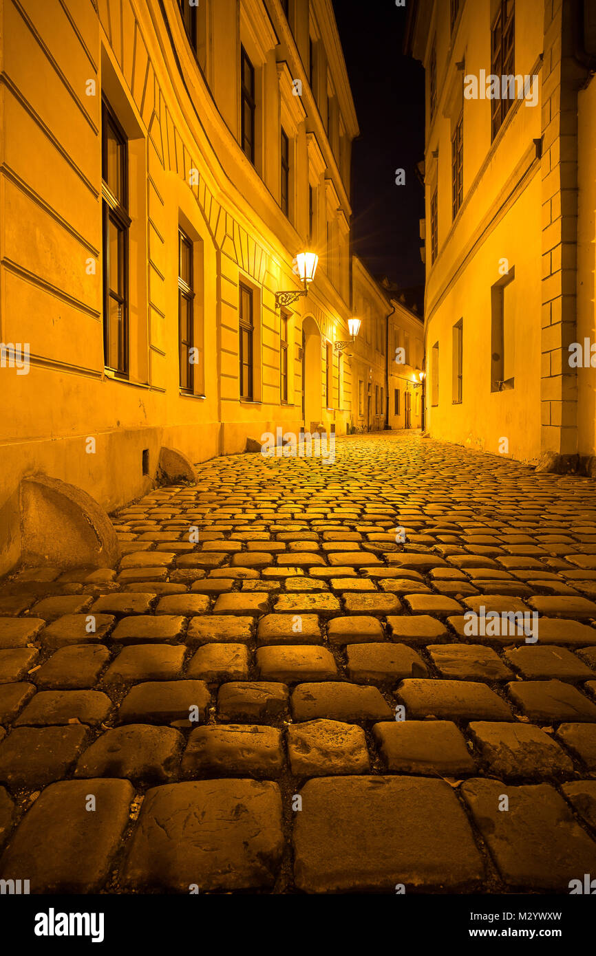 La città di Praga di notte Foto Stock