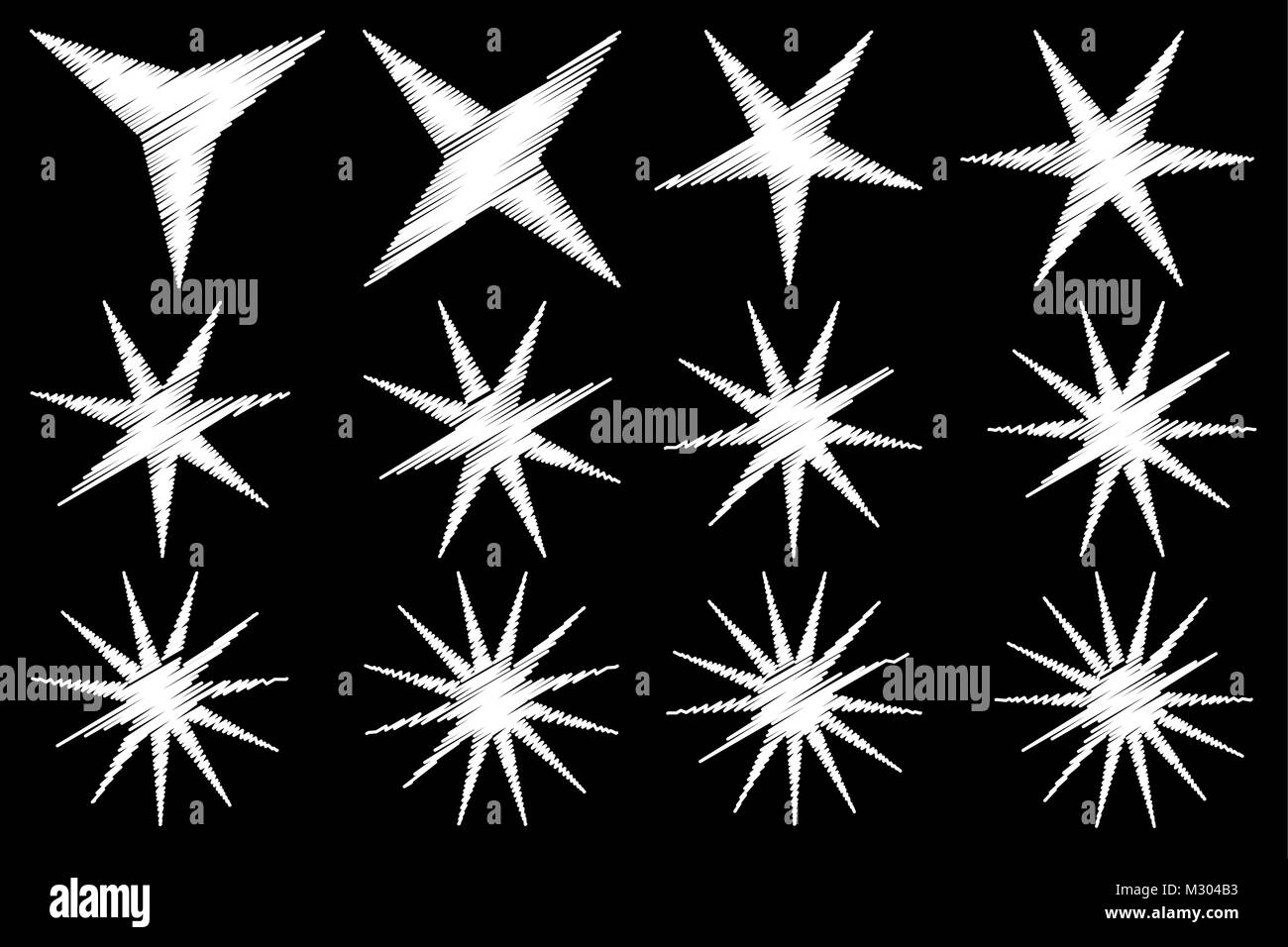 Star - bianco e nero scribble sketch - set di vettore Illustrazione Vettoriale