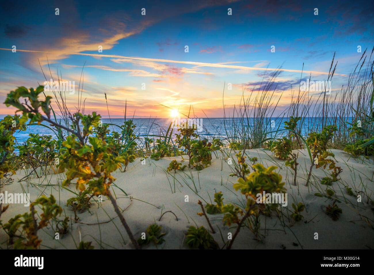 Tramonto su una spiaggia nei pressi di Gammel Skagen Foto Stock