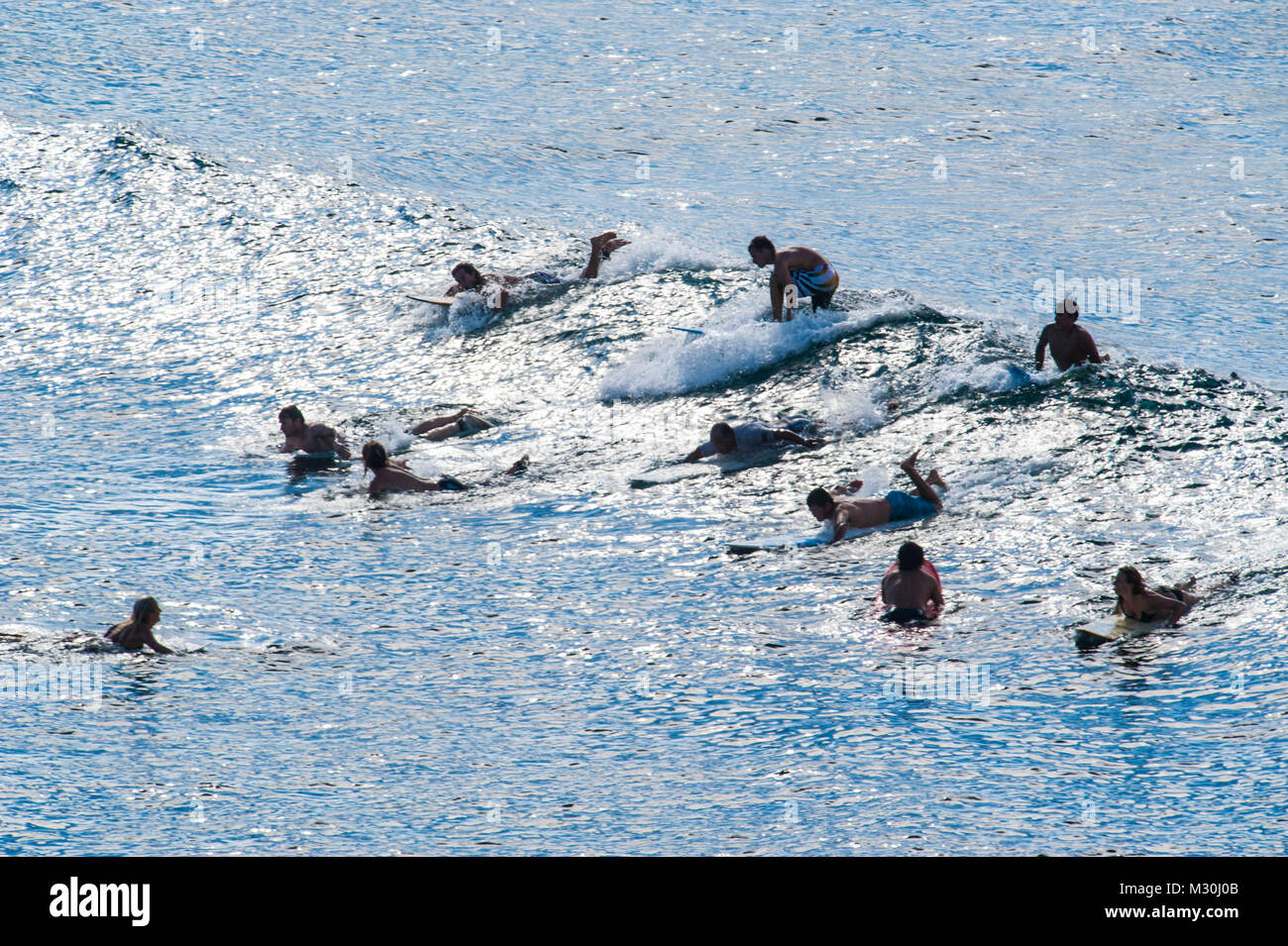 I surfisti a Hookipa beach park, Paai, Maui, Hawaii Foto Stock