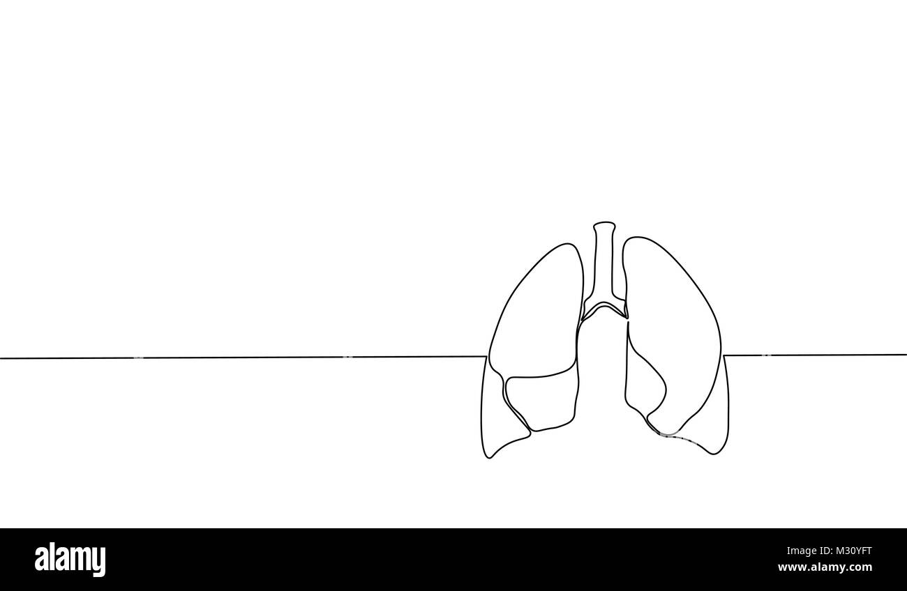 Singola linea continua arte anatomico polmoni umani silhouette. Medicina sani contro il fumo concept design celebra la Giornata Mondiale senza tabacco la tubercolosi uno sk Illustrazione Vettoriale