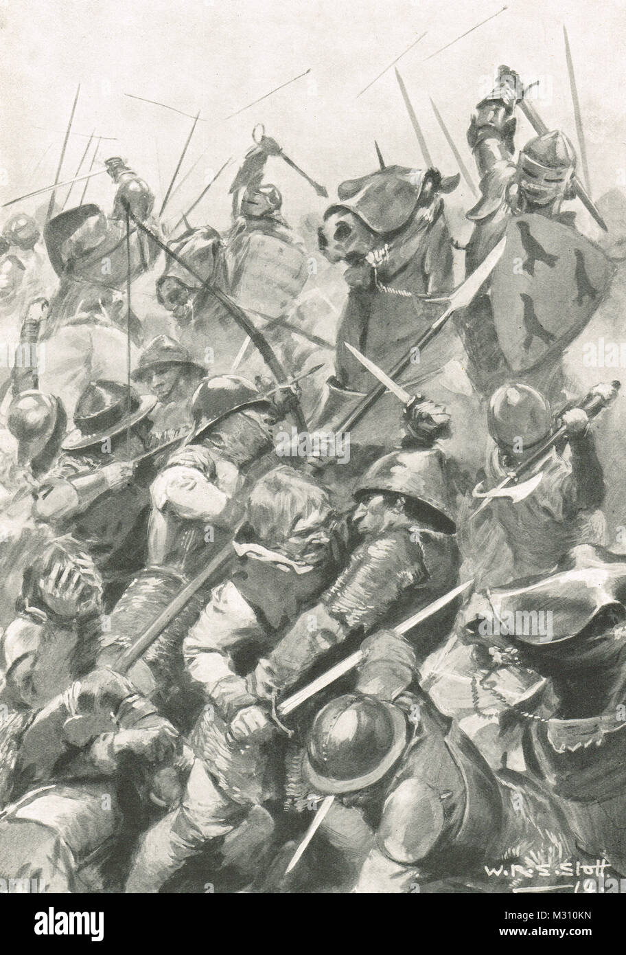 Battaglia di Bosworth Field, 22 agosto 1485, ultimo importante battaglia della guerra dei Roses Foto Stock