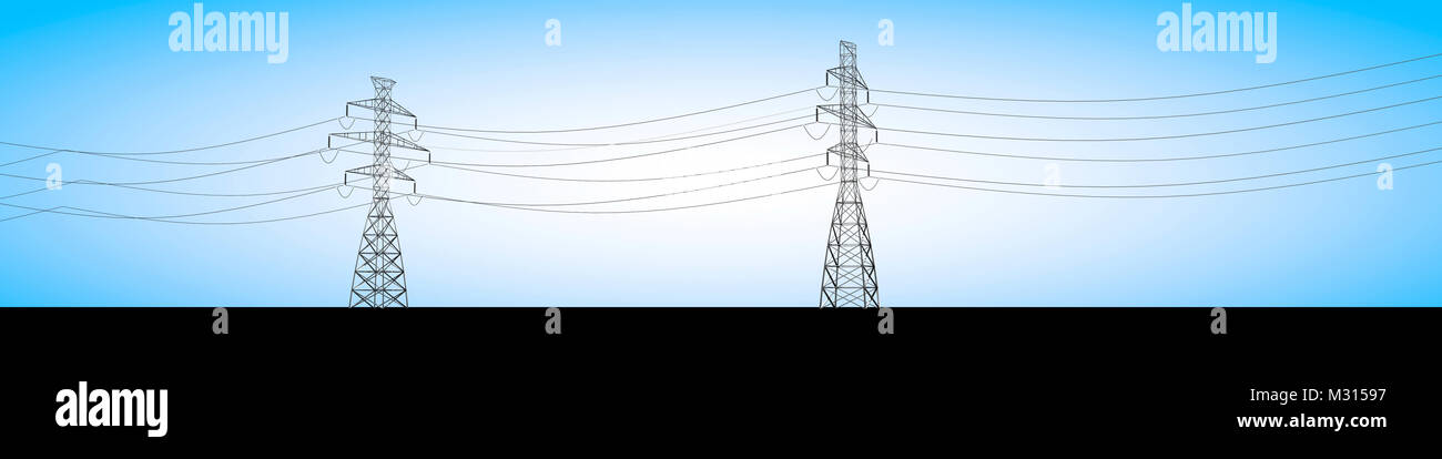 Capriate elettrica e la corrente elettrica i cavi, la distribuzione di energia elettrica Foto Stock