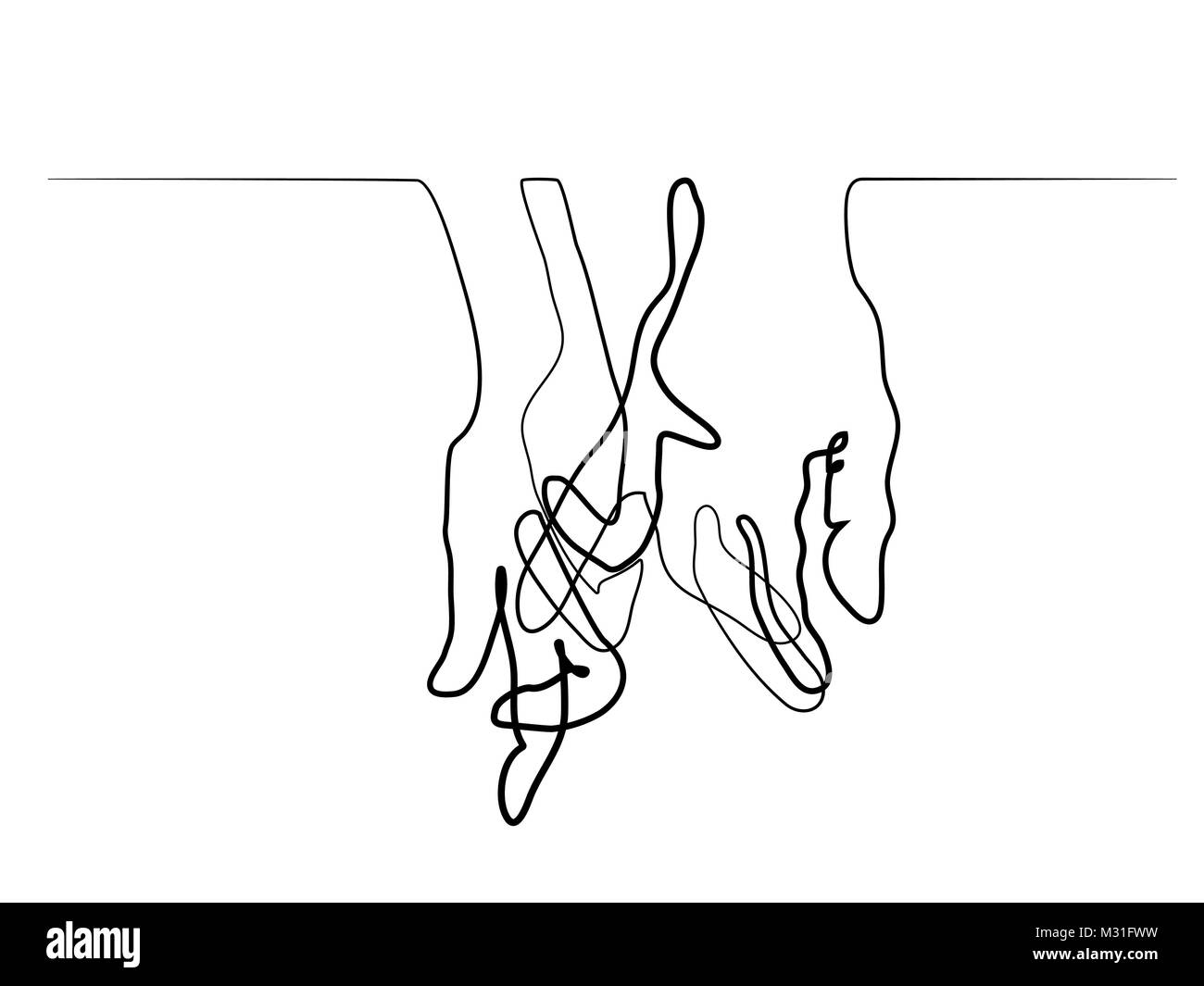 Rappresentazione in linea continua di tenere le mani insieme Illustrazione Vettoriale